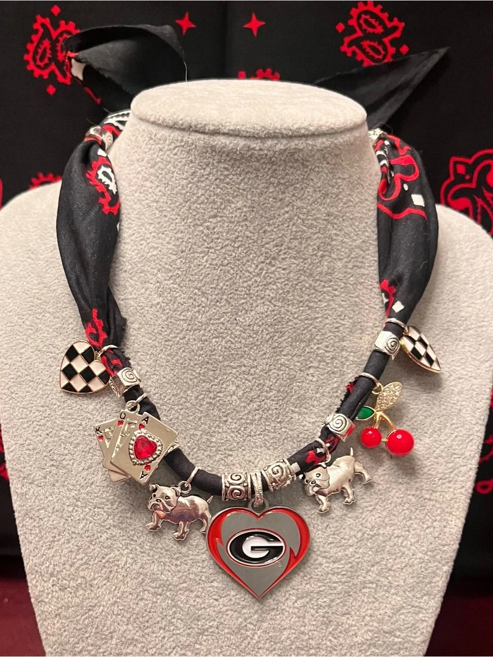 University of Georgia Black Bandana Charm Necklace, UGA, Georgia Bulldogs, Dawgs